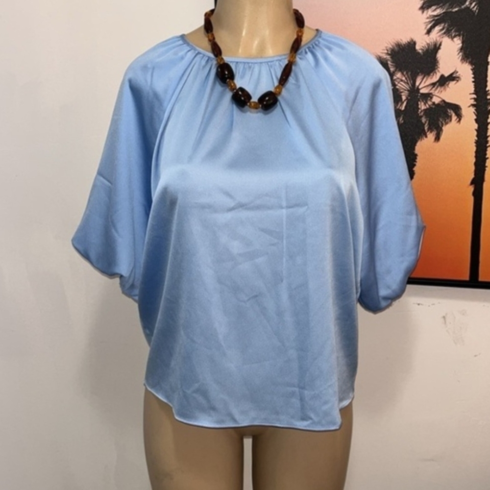 Worthington Light Blue Elbow Length Sleeve Blouse NWT Large Petite